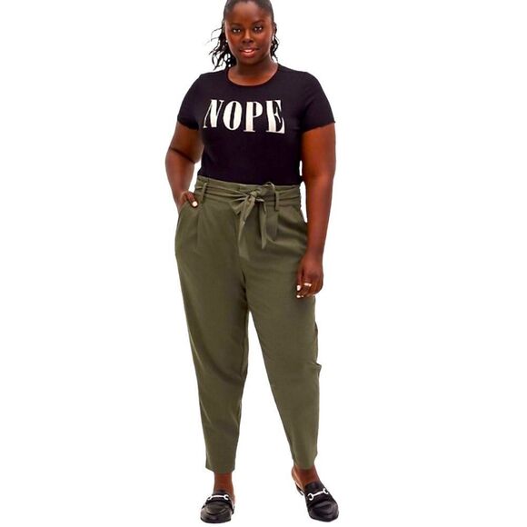 TORRID NEW Plus Size Olive Green Tie Front Paper-bag Tapered Pant. - Picture 1 of 16